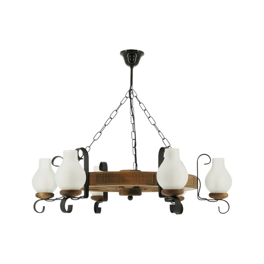 Suspension chaîne ROATA 6xE14/40W/230V d. 70 cm hêtre - FSC certifié