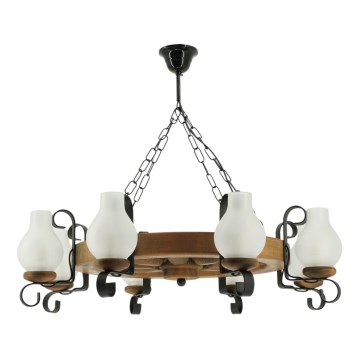 Suspension chaîne ROATA 8xE14/40W/230V d. 70 cm hêtre - FSC certifié