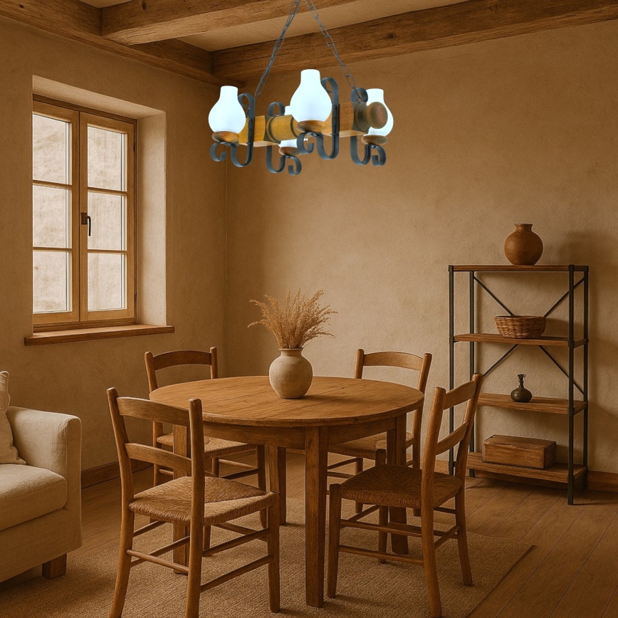 Suspension chaîne RUSTIC 4xE14/40W/230V hêtre - FSC certifié