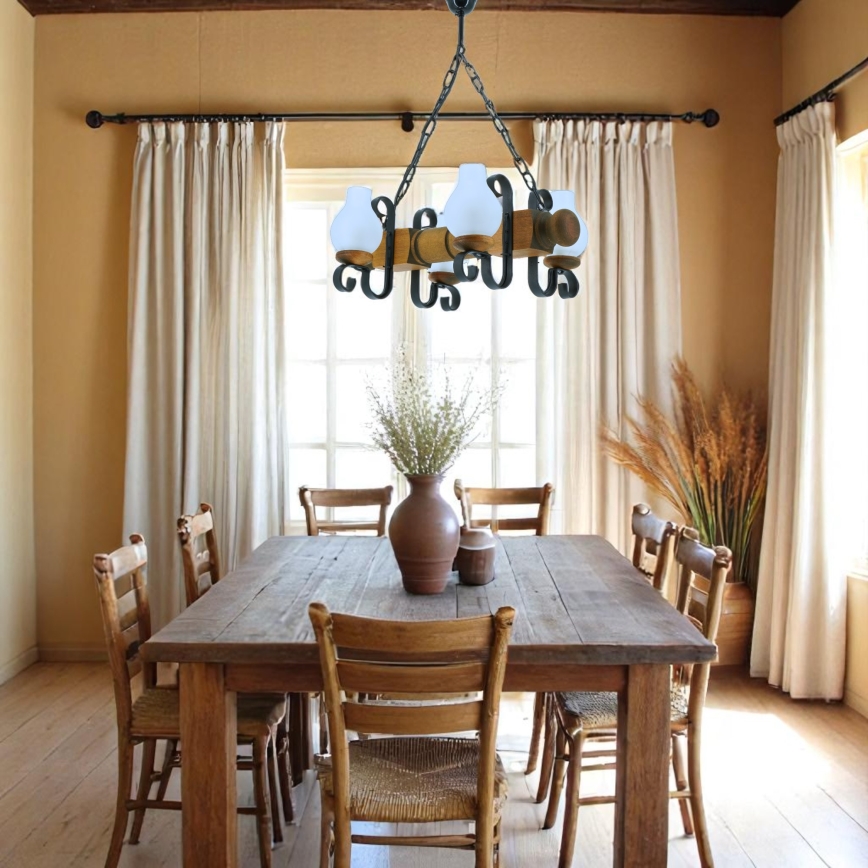 Suspension chaîne RUSTIC 4xE14/40W/230V hêtre - FSC certifié