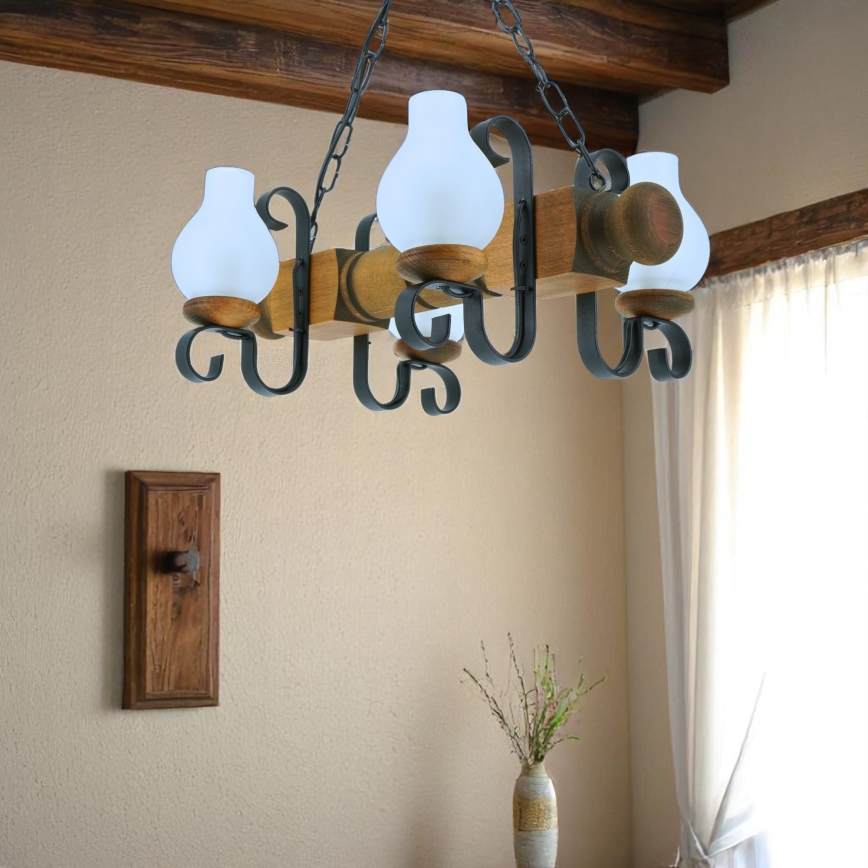 Suspension chaîne RUSTIC 4xE14/40W/230V hêtre - FSC certifié