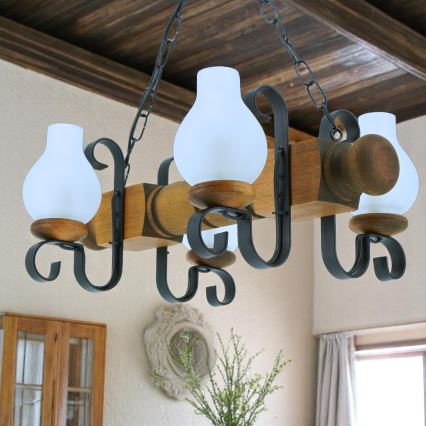 Suspension chaîne RUSTIC 4xE14/40W/230V hêtre - FSC certifié