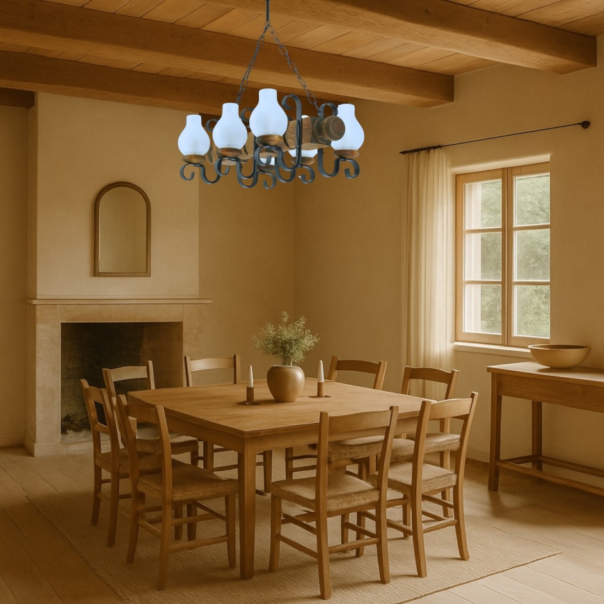 Suspension chaîne RUSTIC 6xE14/40W/230V hêtre - FSC certifié