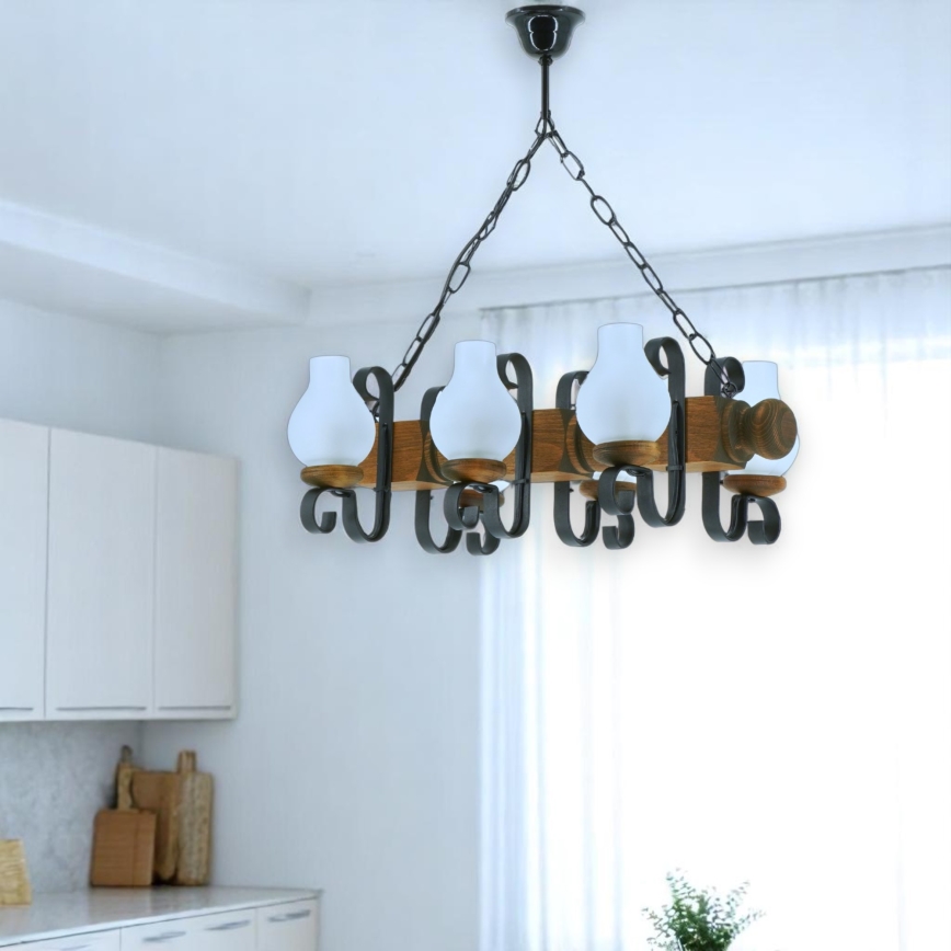 Suspension chaîne RUSTIC 6xE14/40W/230V hêtre - FSC certifié