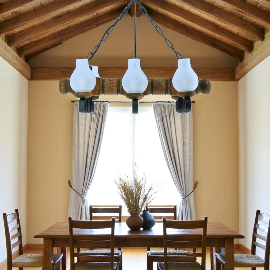 Suspension chaîne RUSTIC 6xE14/40W/230V hêtre - FSC certifié
