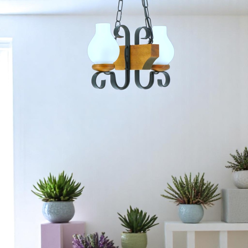 Suspension chaîne VELA 2xE14/40W/230V hêtre - FSC certifié