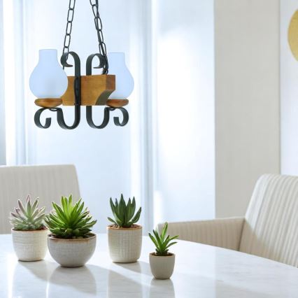 Suspension chaîne VELA 2xE14/40W/230V hêtre - FSC certifié