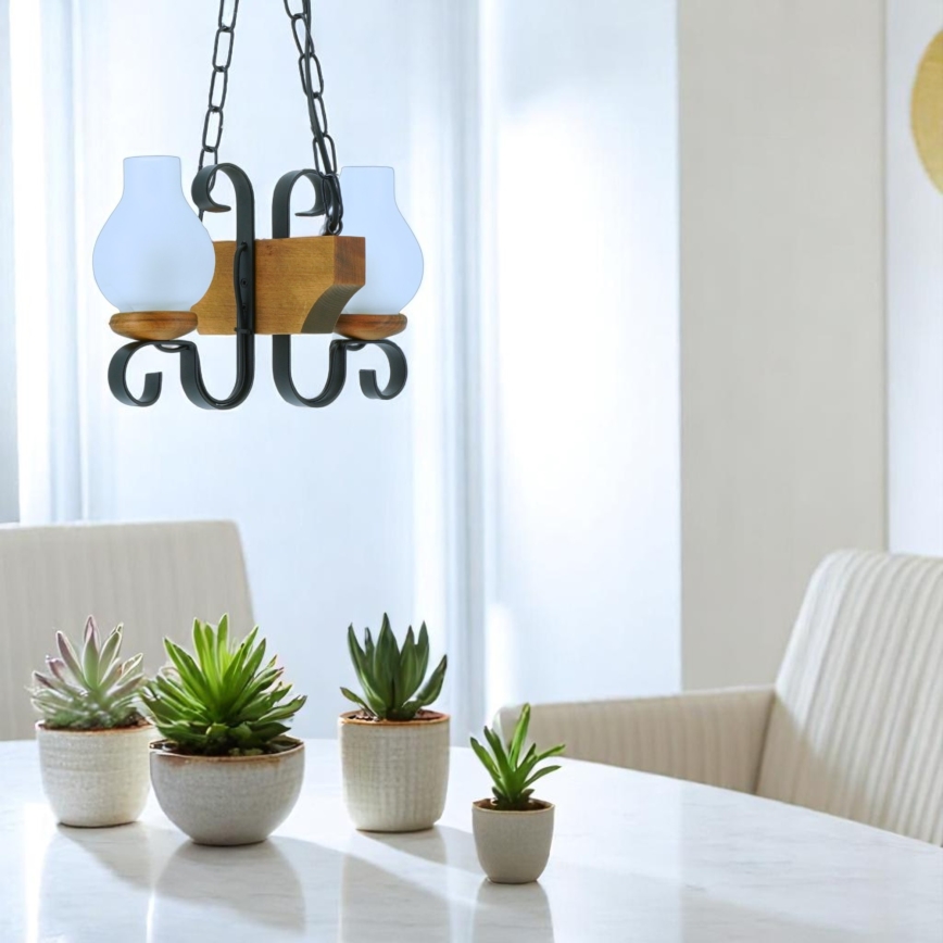 Suspension chaîne VELA 2xE14/40W/230V hêtre - FSC certifié