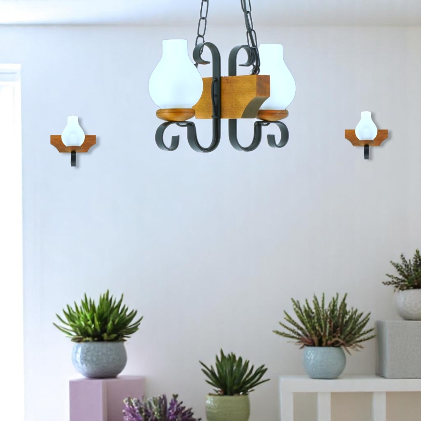 Suspension chaîne VELA 2xE14/40W/230V hêtre - FSC certifié