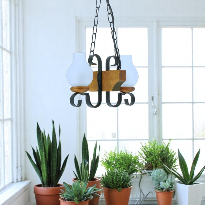 Suspension chaîne VELA 2xE14/40W/230V hêtre