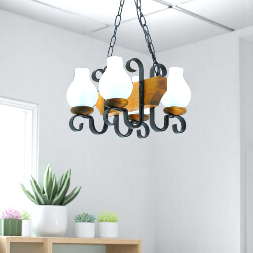 Suspension chaîne VELA 4xE14/40W/230V hêtre - FSC certifié
