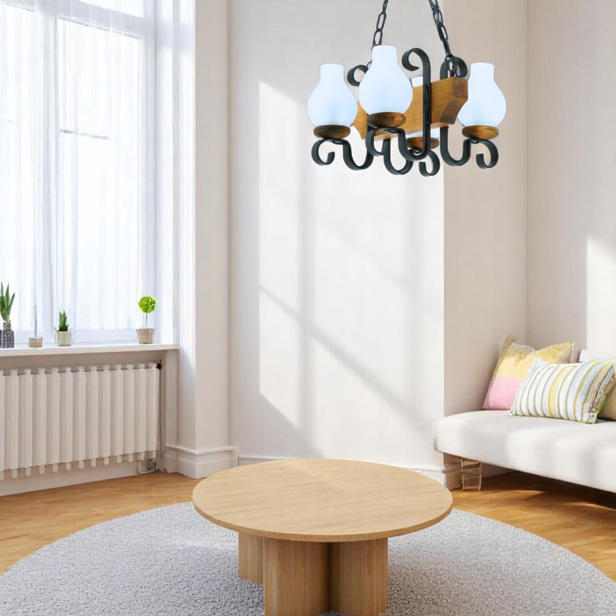 Suspension chaîne VELA 4xE14/40W/230V hêtre - FSC certifié