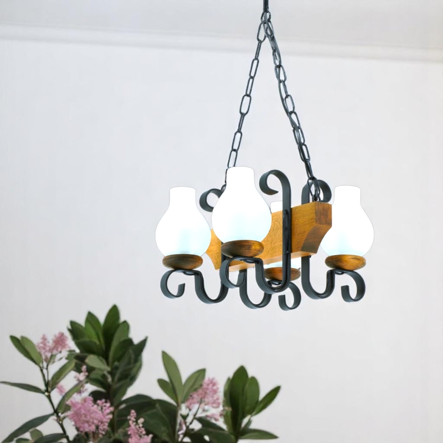 Suspension chaîne VELA 4xE14/40W/230V hêtre - FSC certifié
