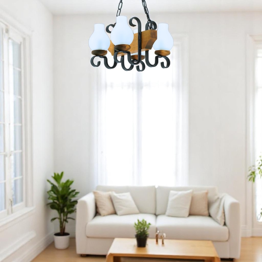 Suspension chaîne VELA 4xE14/40W/230V hêtre - FSC certifié