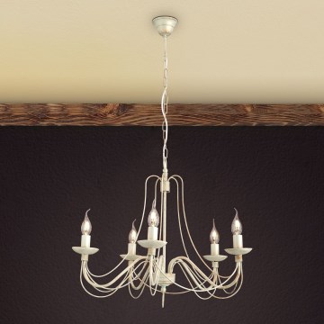 Suspension chaîne VELA 5xE14/40W/230V d. 60 cm blanc/doré/patine