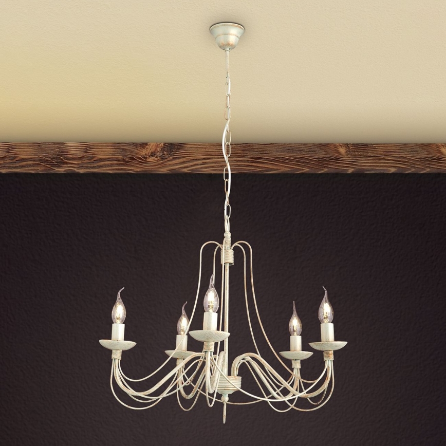 Suspension chaîne VELA 5xE14/40W/230V d. 60 cm blanc/doré/patine