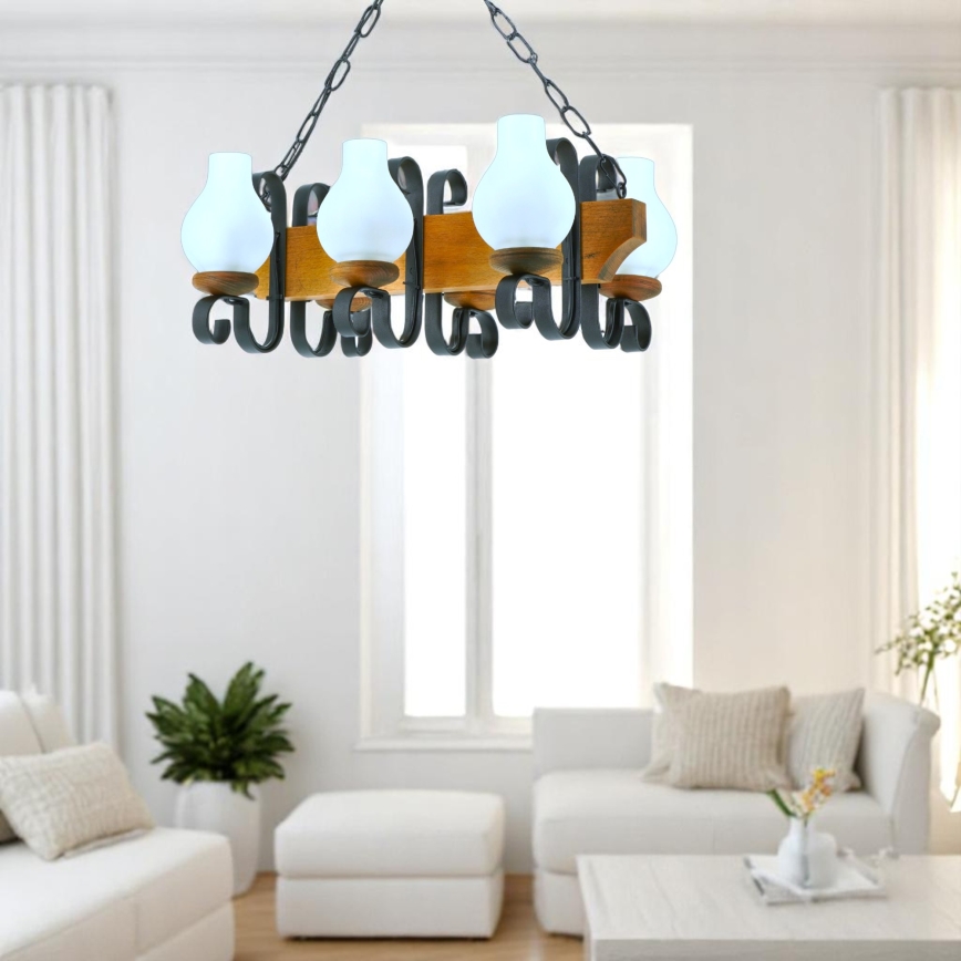Suspension chaîne VELA 6xE14/40W/230V hêtre - FSC certifié