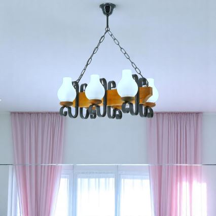 Suspension chaîne VELA 6xE14/40W/230V hêtre - FSC certifié