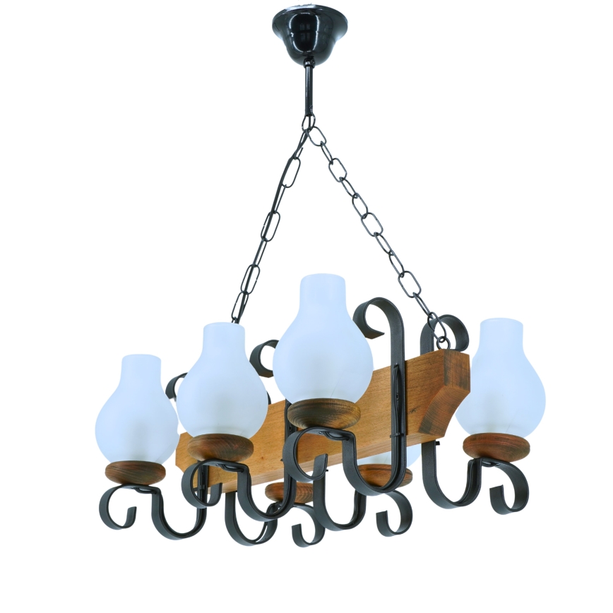 Suspension chaîne VELA 6xE14/40W/230V hêtre - FSC certifié