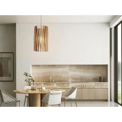 Suspension en bois sur câble, 1xE27/60W/230V, Ø 38 cm, bois massif / frêne / hévéa