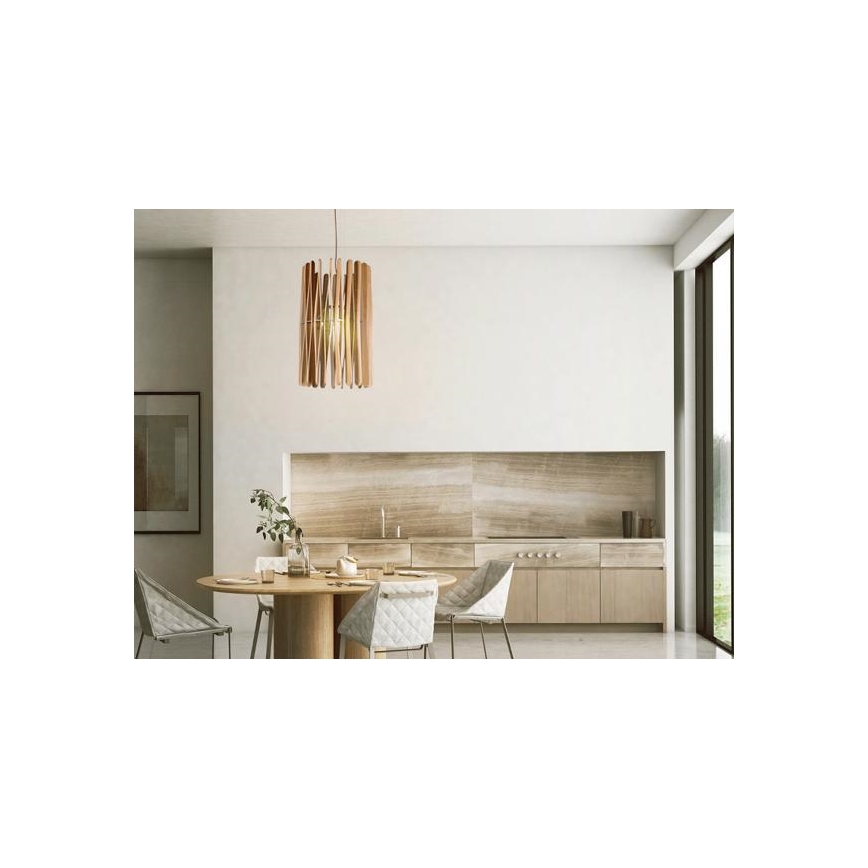 Suspension en bois sur câble, 1xE27/60W/230V, Ø 38 cm, bois massif / frêne / hévéa