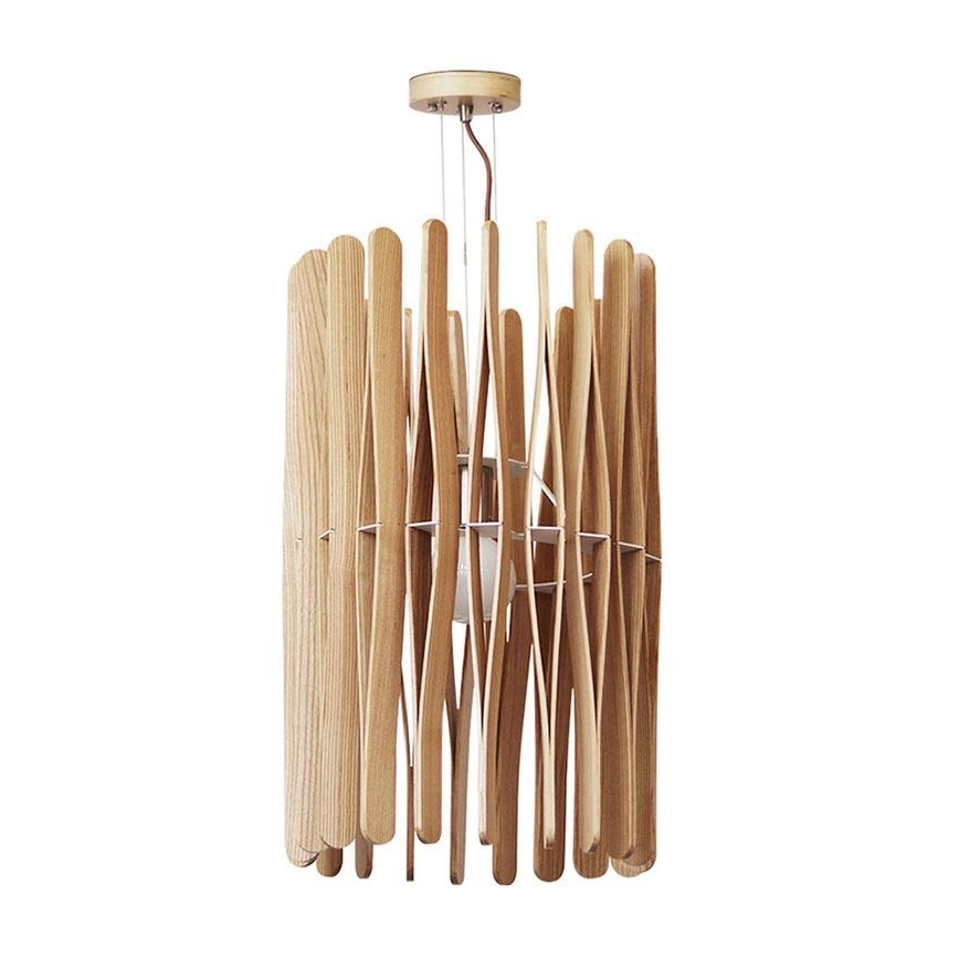 Suspension en bois sur câble, 1xE27/60W/230V, Ø 38 cm, bois massif / frêne / hévéa