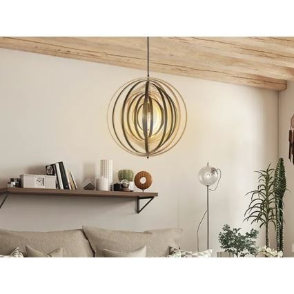 Suspension en bois sur câble 1xE27/60W/230V Ø 50 cm bois massif/placage/hévéa