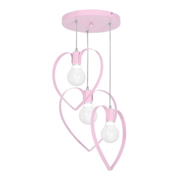 Suspension enfant LOVE 3xE27/60W/230V rose clair
