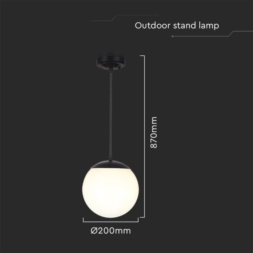 Suspension extérieure sur câble 1xE27/60W/230V Ø 20 cm IP44 noire