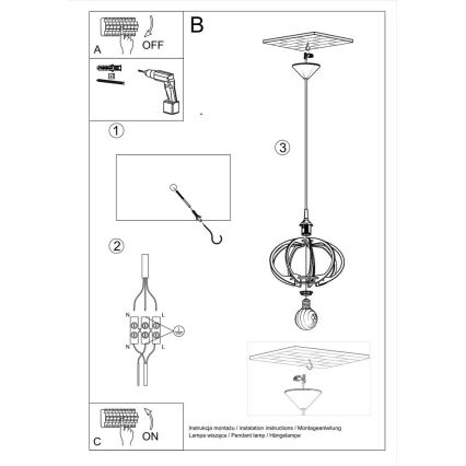 Suspension fil MANDELINO 1xE27/60W/230V