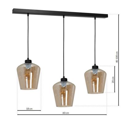 Suspension fil SANTIAGO 3xE27/60W/230V marron