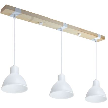 Suspension filaire 3xE27/40W/230V hêtre/blanc