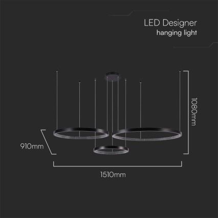 Suspension filaire 3xLED/19W/230V 3000K noir