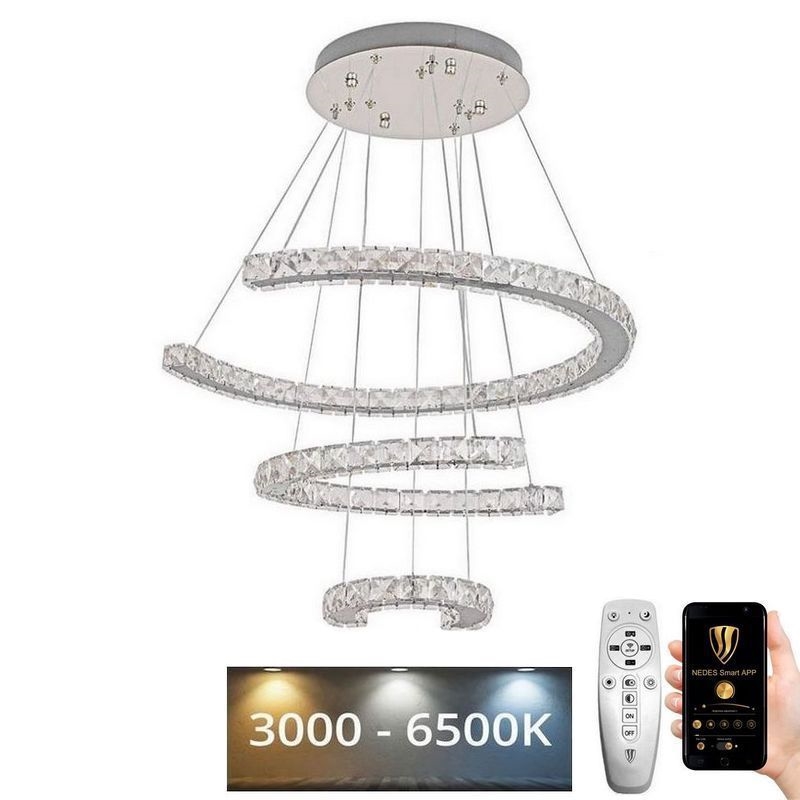 Suspension filaire à intensité variable LED/100W/230V 3000-6500K argent + Télécommande