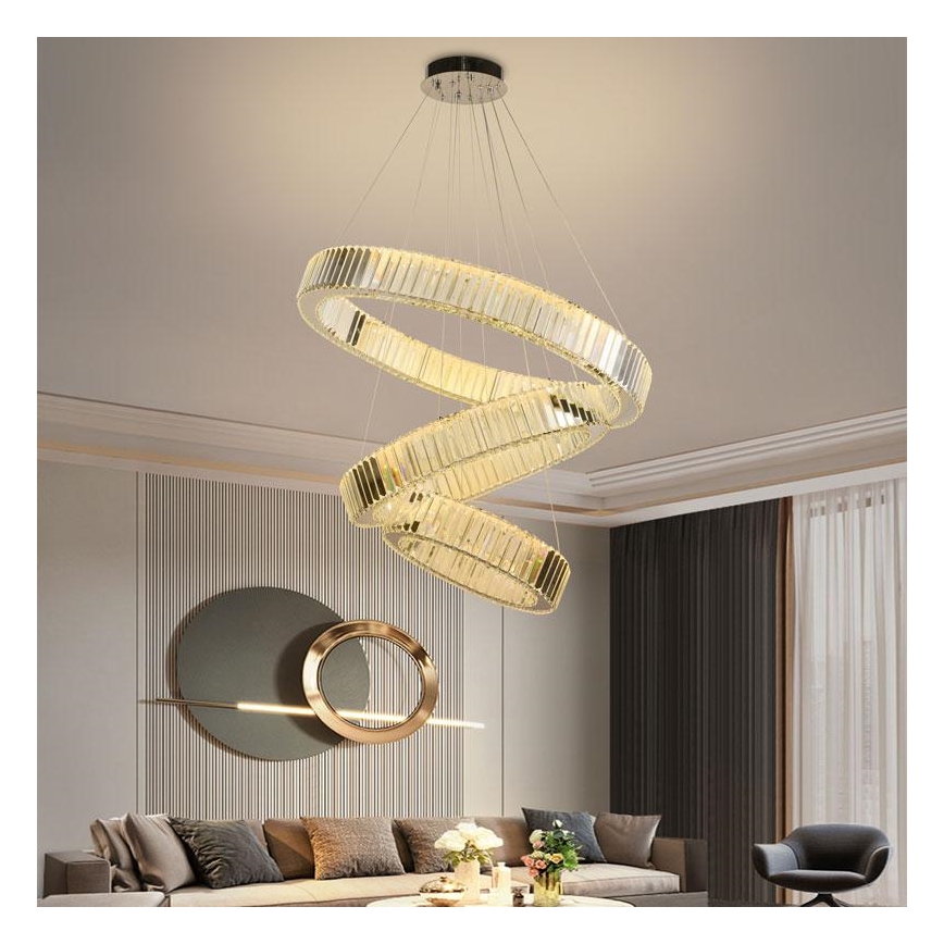 Suspension filaire en cristal à intensité variable LED/115W/230V 3000-6500K chrome brillant + télécommande
