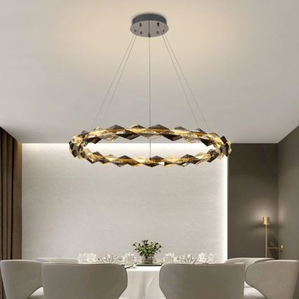 Suspension filaire en cristal à intensité variable LED/55W/230V 3000-6500K chrome brillant + télécommande
