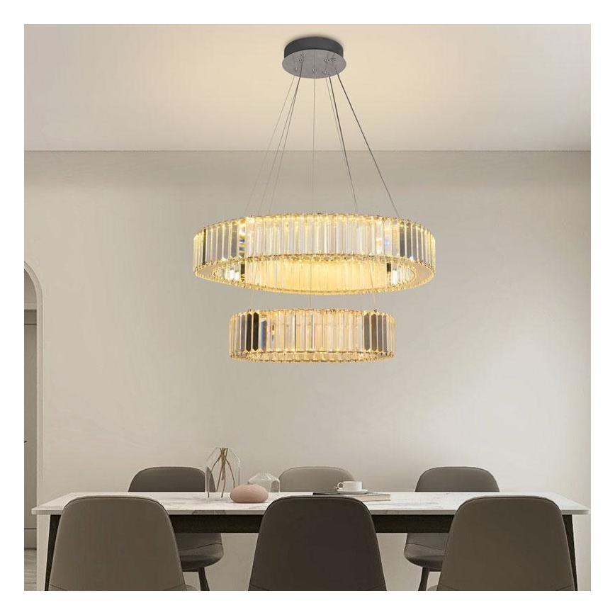 Suspension filaire en cristal à intensité variable LED/65W/230V 3000-6500K chrome brillant + télécommande