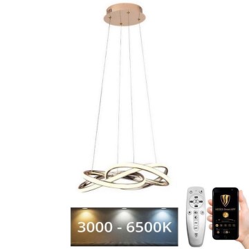 Suspension filaire à intensité variable LED/65W/230V 3000-6500K d. 48 cm doré + Télécommande