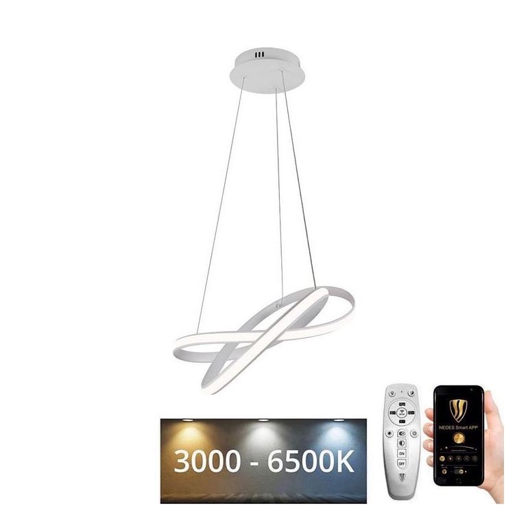 Suspension filaire à intensité variable LED/70W/230V 3000-6500K d. 55 cm blanc + Télécommande