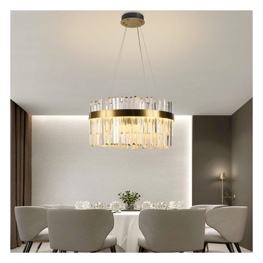 Suspension filaire en cristal à intensité variable LED/70W/230V 3000-6500K doré + télécommande