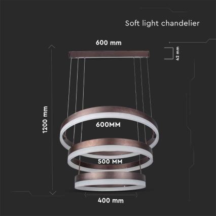 Suspension filaire à intensité variable LED/86W/230V 3000K marron