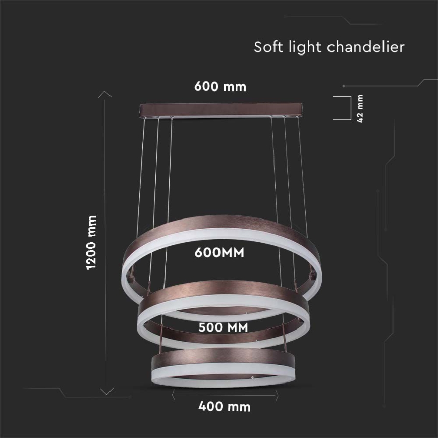 Suspension filaire à intensité variable LED/86W/230V 3000K marron