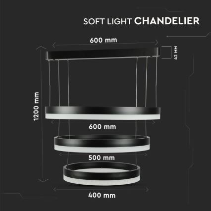 Suspension filaire à intensité variable LED/86W/230V 3000K noir