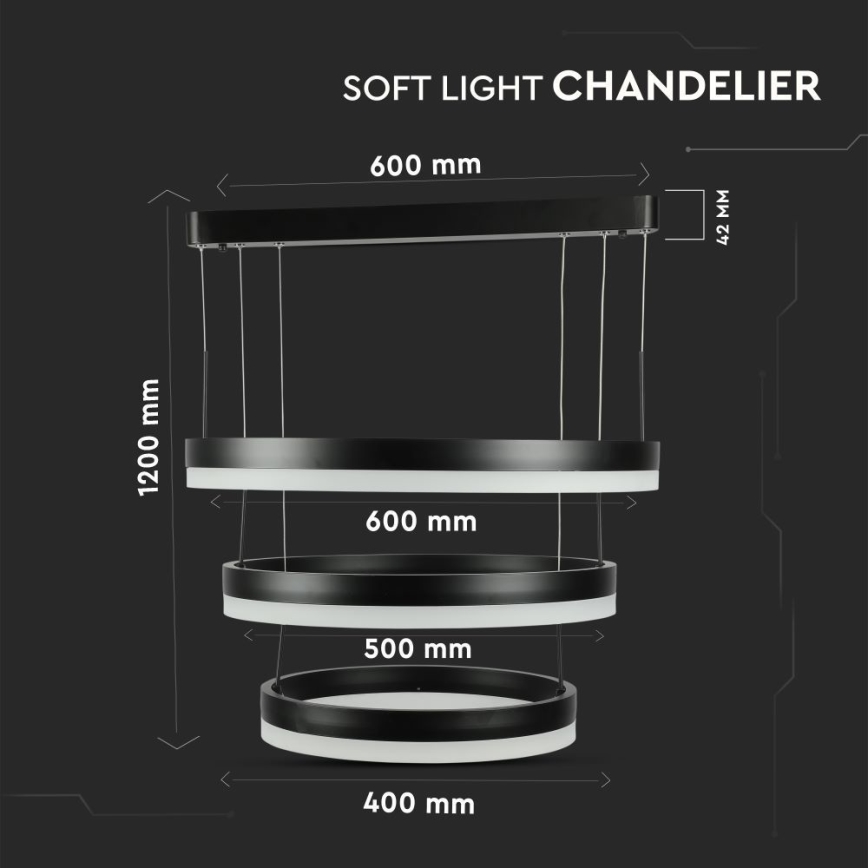 Suspension filaire à intensité variable LED/86W/230V 3000K noir