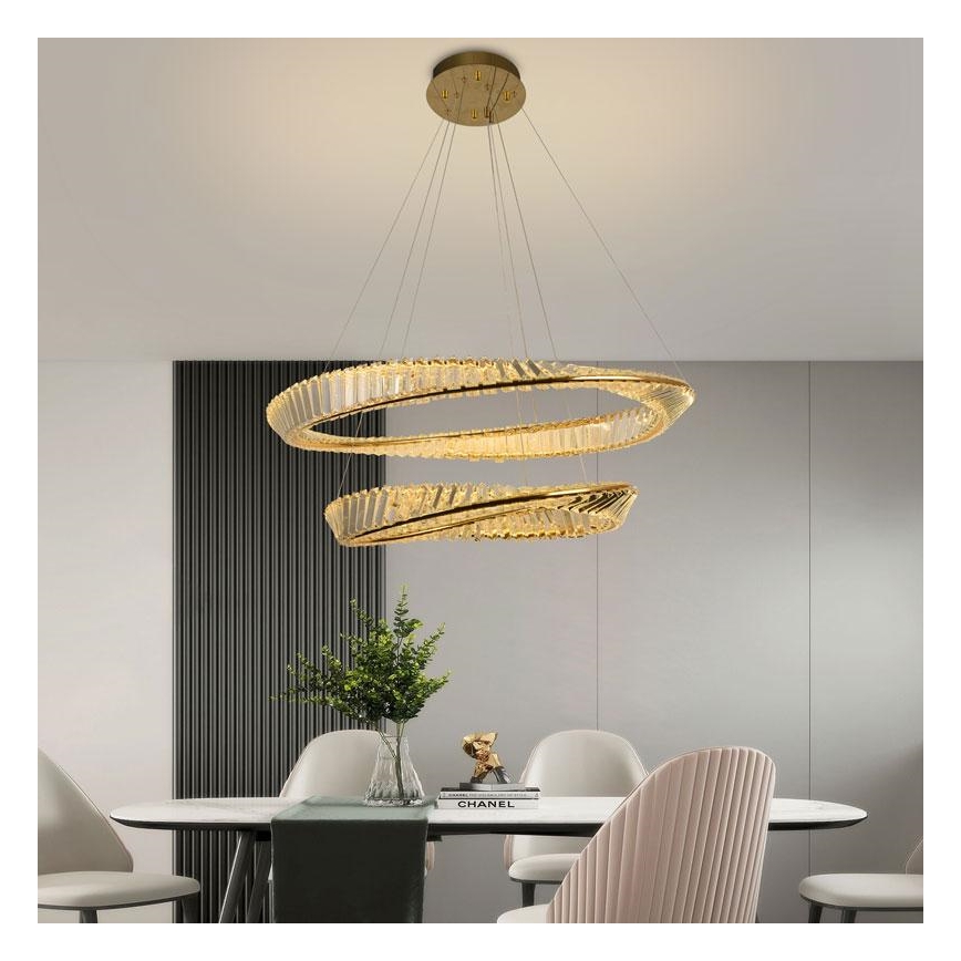 Suspension filaire en cristal à intensité variable LED/90W/230V 3000-6500K doré/chrome + Télécommande