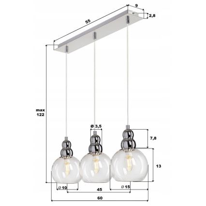 Suspension filaire AKSO 3xE14/40W/230V argent