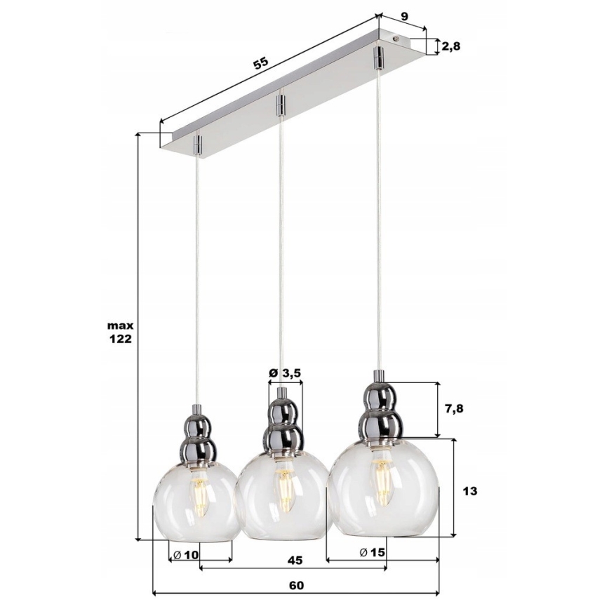 Suspension filaire AKSO 3xE14/40W/230V argent