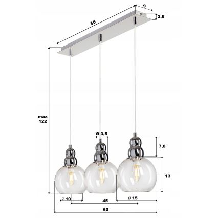 Suspension filaire AKSO 3xE14/40W/230V chrome mat