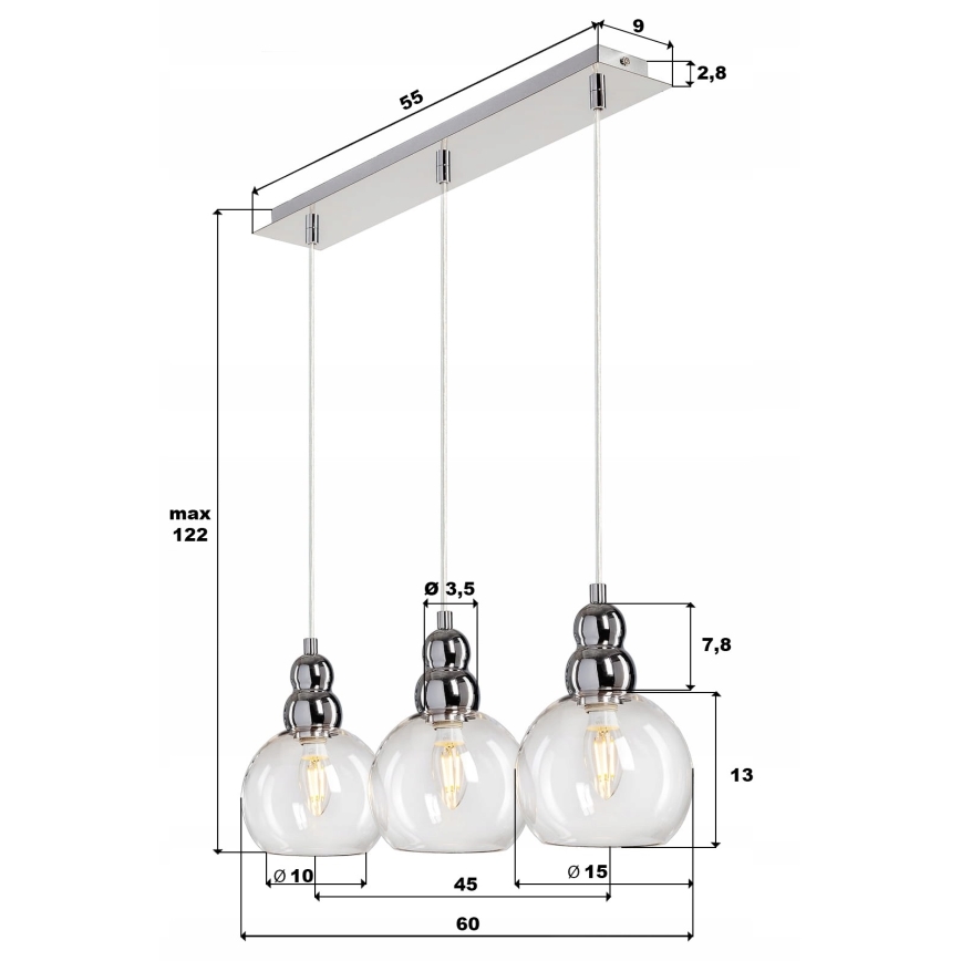 Suspension filaire AKSO 3xE14/40W/230V chrome mat