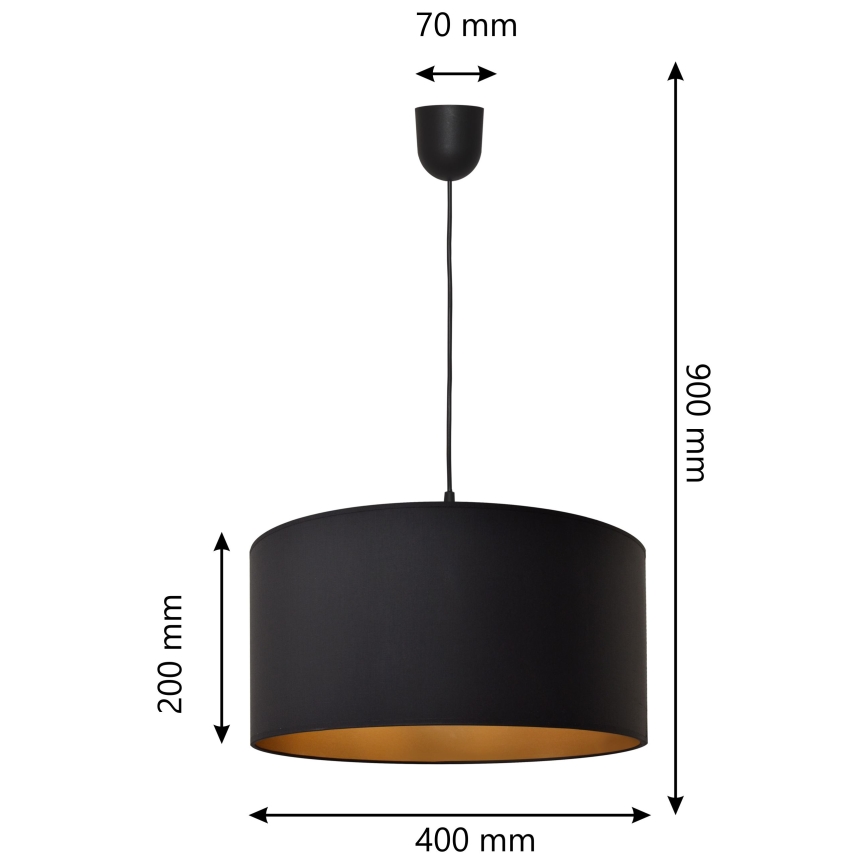 Suspension filaire ALBA 1xE27/15W/230V d. 40 cm noire/dorée